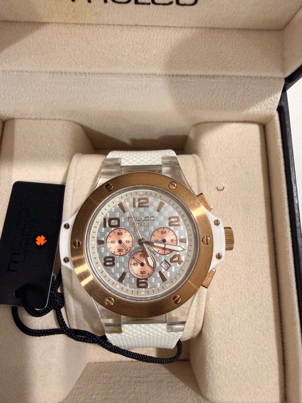 Mulco Rose Gold and White Chronograph Watch